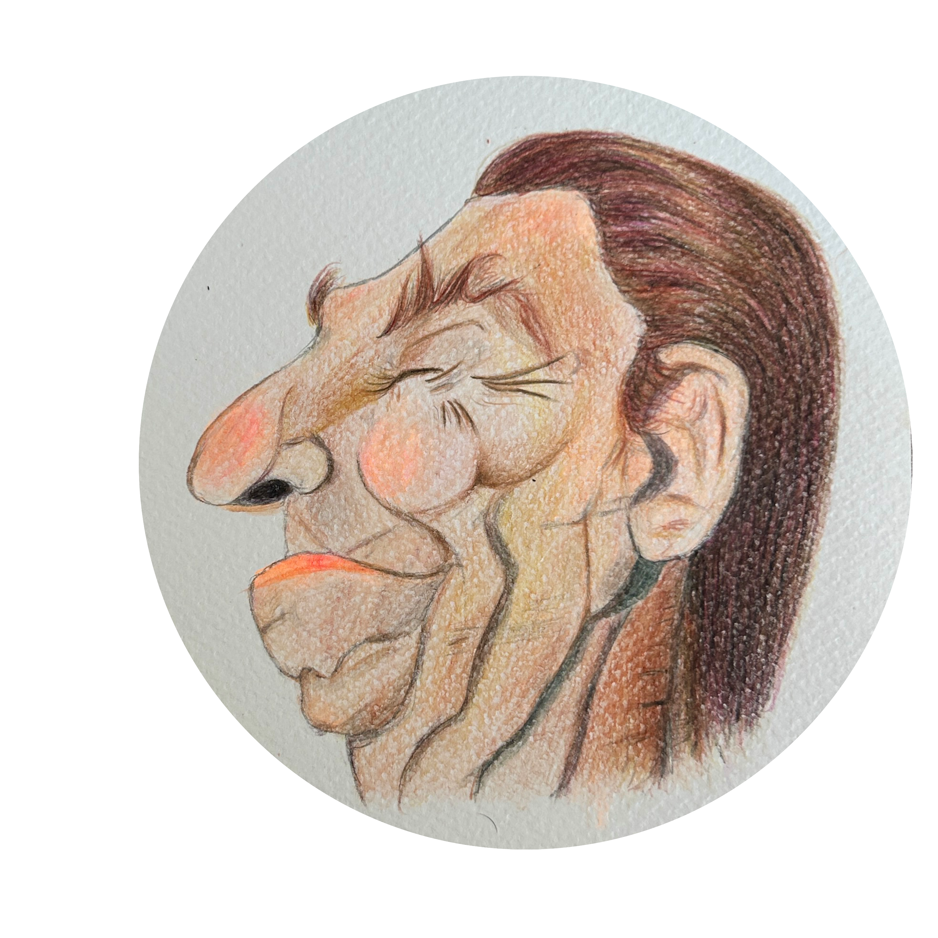 colour pencil drawing of a puppet from the Genesis music video titled 'Land of Confusion